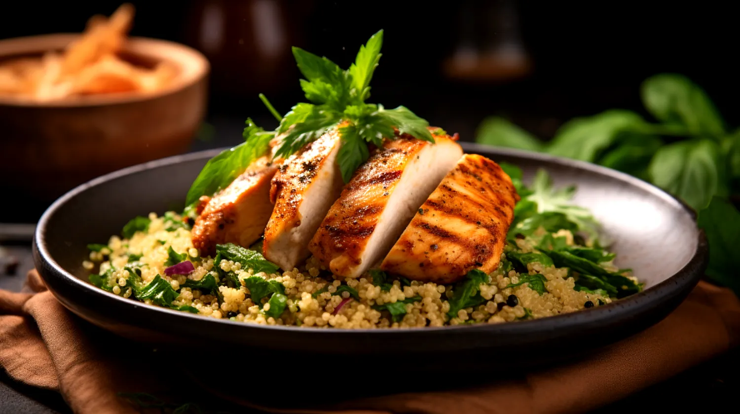 Saboreie um jantar para emagrecer com nosso menu especial: sopa detox, salada de quinoa com frango e mousse de manga, tudo sem glúten e laticínios.