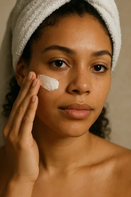 interface de ferramenta de skincare com IA grátis analisando rosto de mulher