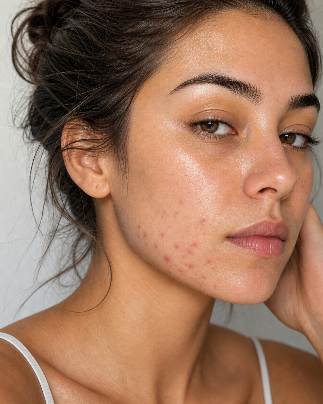 Acne hormonal: imagem editorial vertical sobre acne hormonal