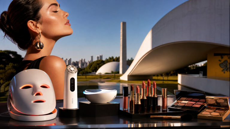 Evento Sephoria 2026 em São Paulo com exposição de produtos de beleza luxuosos e tecnologia de skincare.
